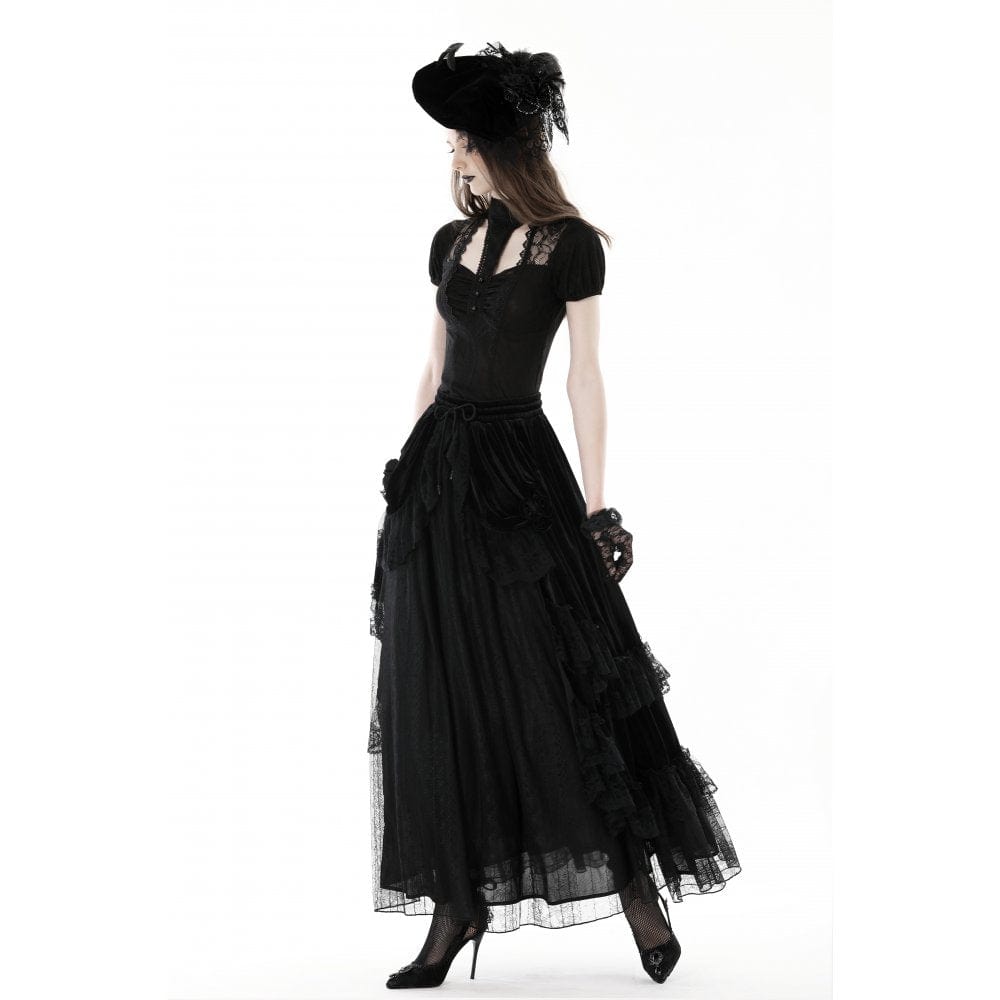 Darkinlove Women's Gothic Cutout Lace Splice Shirt