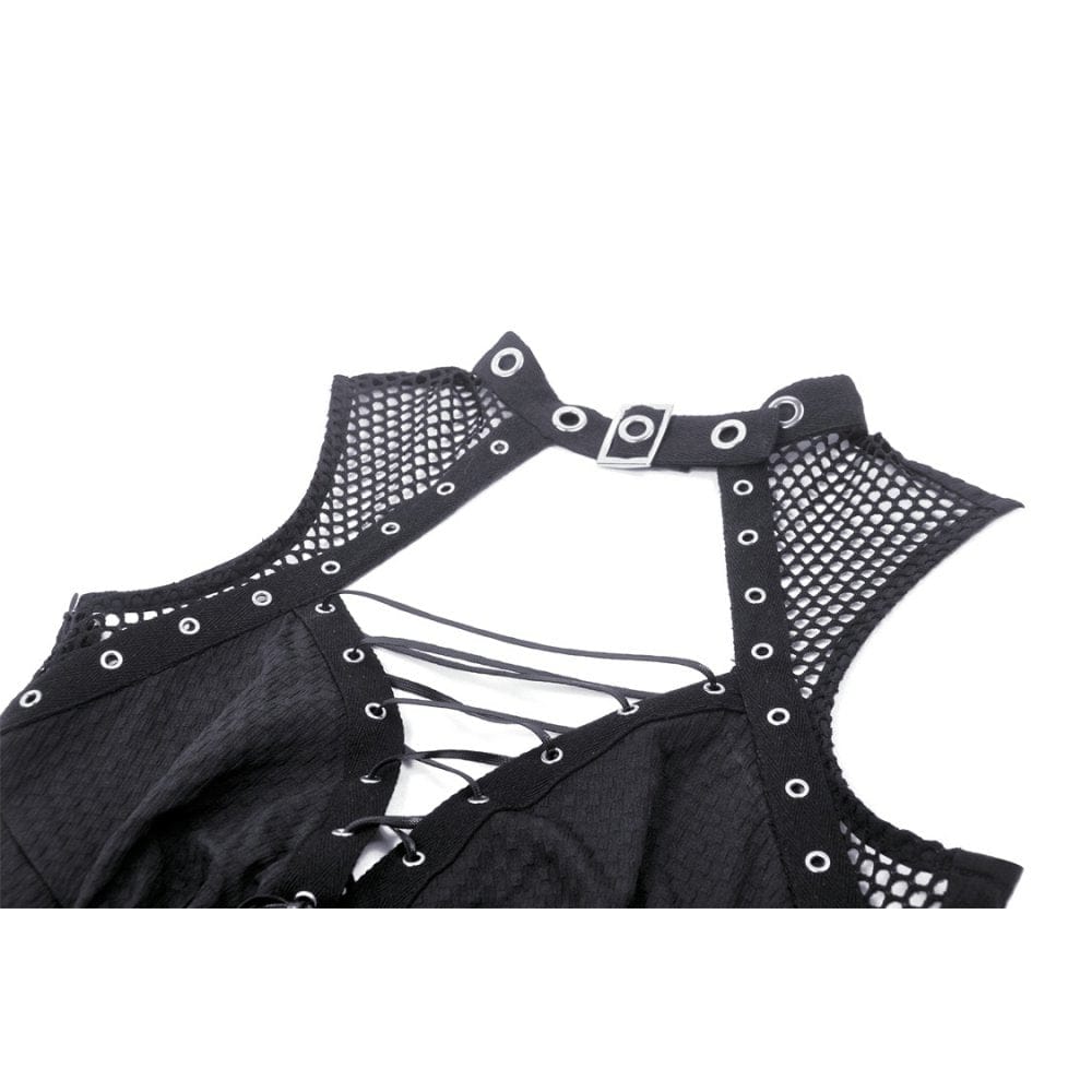 Darkinlove Women's Gothic Cutout Mesh Splice Buckle Dress