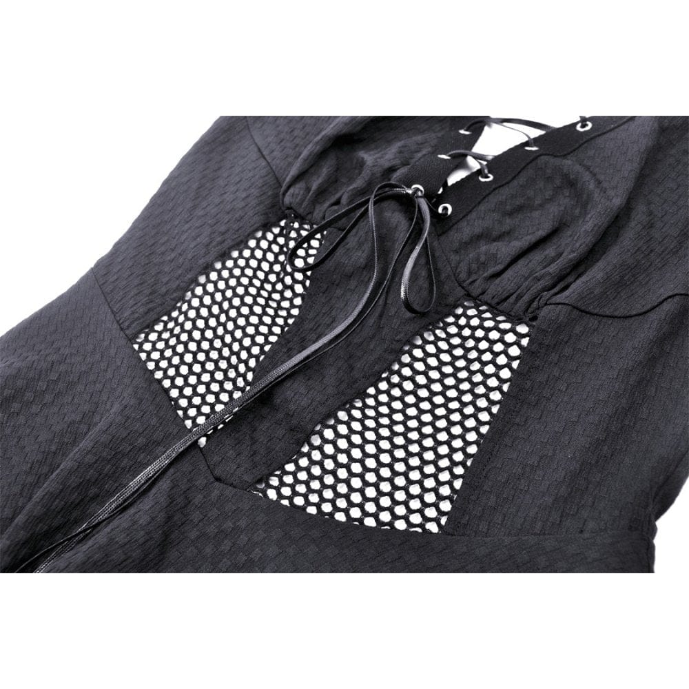 Darkinlove Women's Gothic Cutout Mesh Splice Buckle Dress