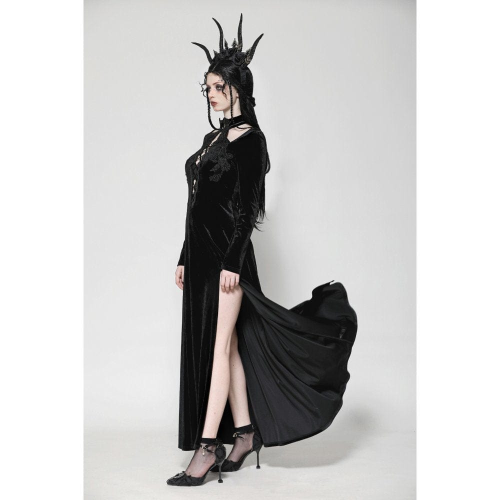 Darkinlove Women's Gothic Cutout Side Slit Velvet Party Dress