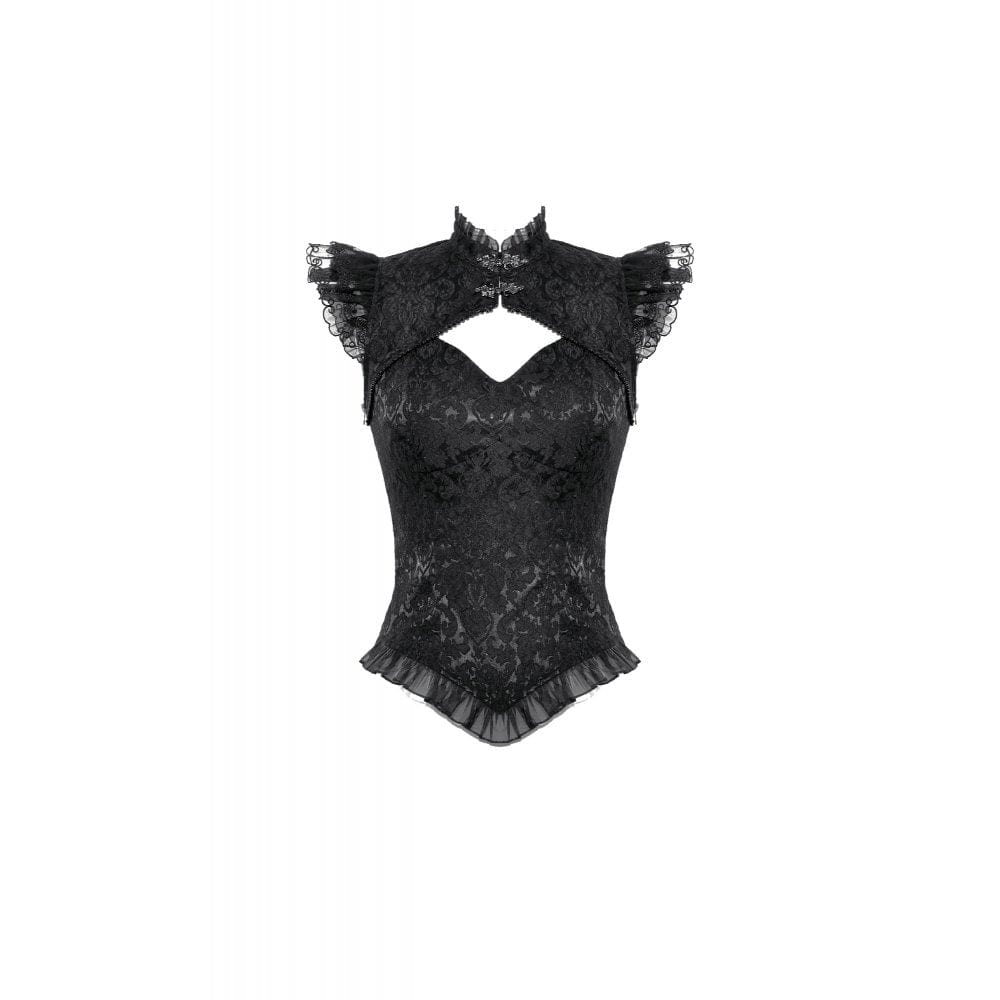 Darkinlove Women's Gothic Cutout Stand Collar Ruffled Tank Top