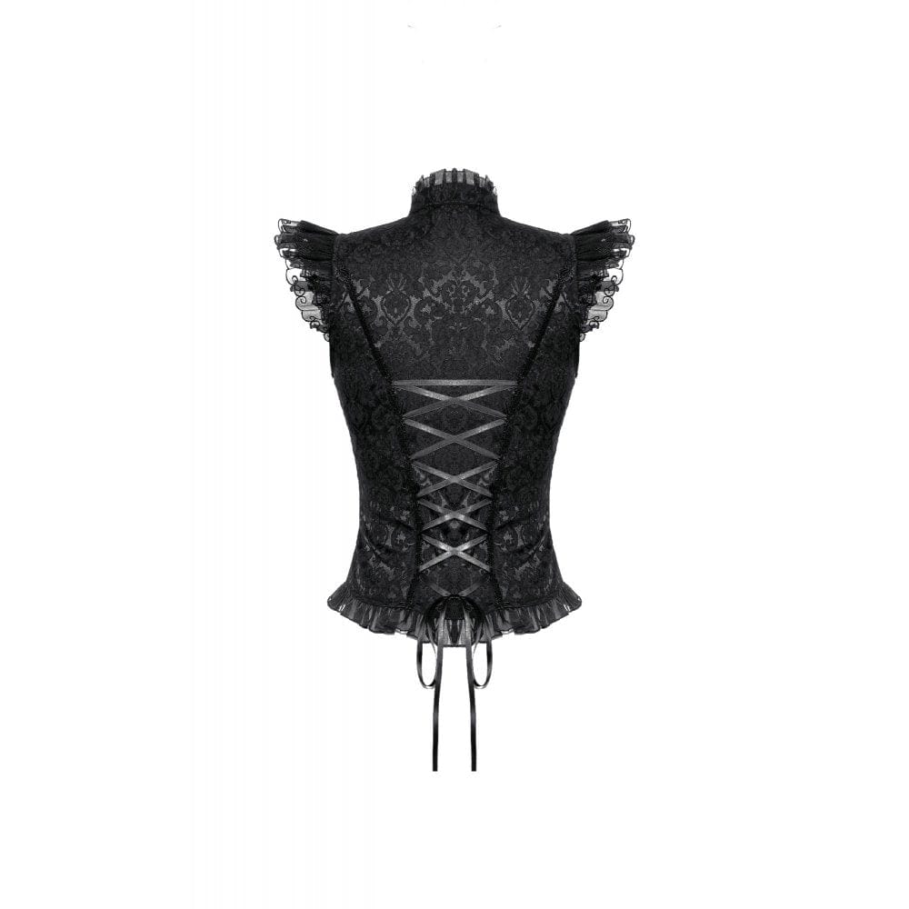 Darkinlove Women's Gothic Cutout Stand Collar Ruffled Tank Top