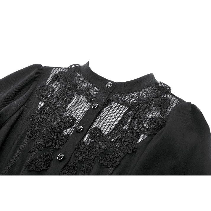 Darkinlove Women's Gothic Decal Lace Sheer Long Sleeved Shirt