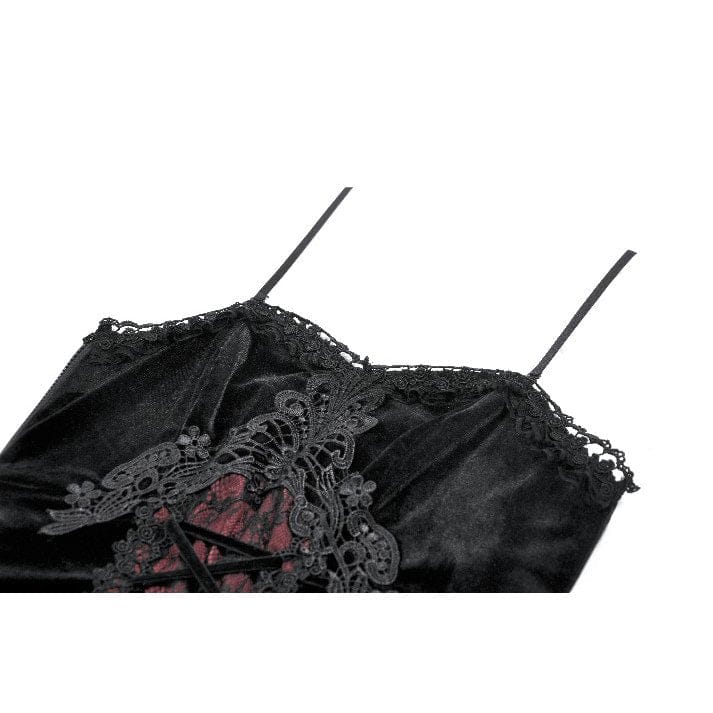 Darkinlove Women's Gothic Decal Lace-up Velvet Bustier