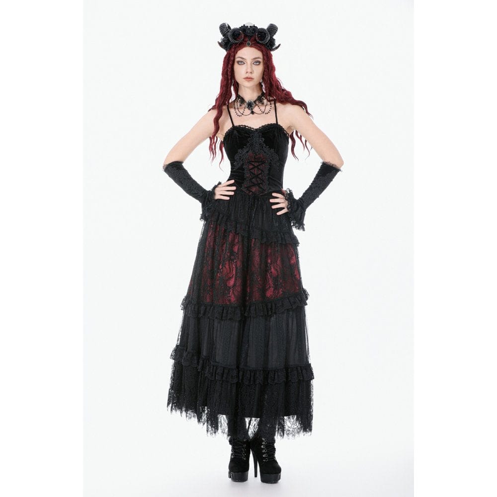Darkinlove Women's Gothic Decal Lace-up Velvet Bustier