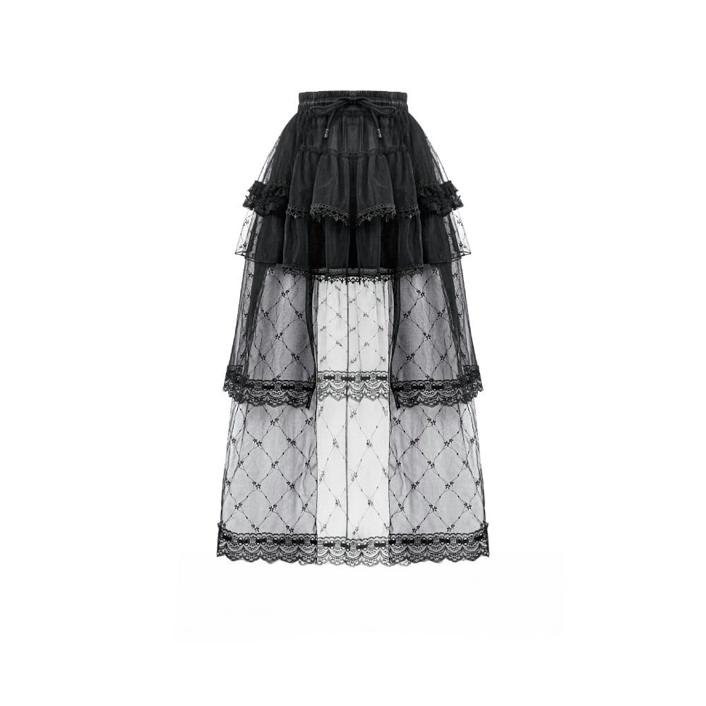 Darkinlove Women's Gothic Diamond Lace Splice Layered Tutu Skirt