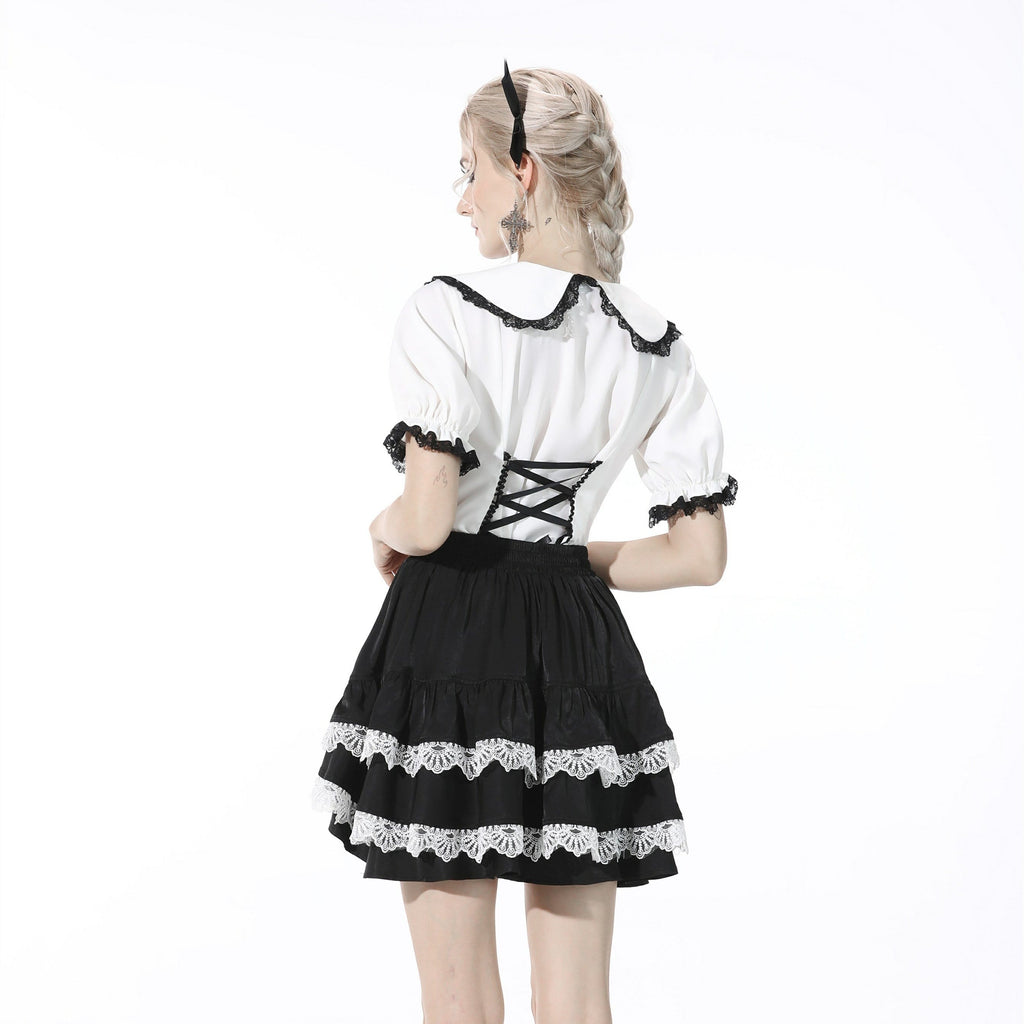 Darkinlove Women's Gothic Doll Collar Slim Fitted White Shirt