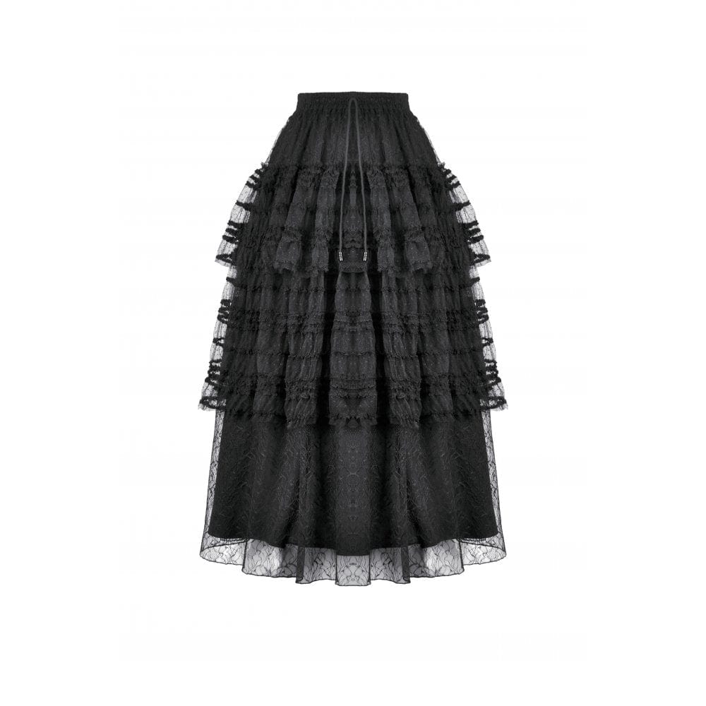 Darkinlove Women's Gothic Dot Multilayer Lace Maxi Skirt