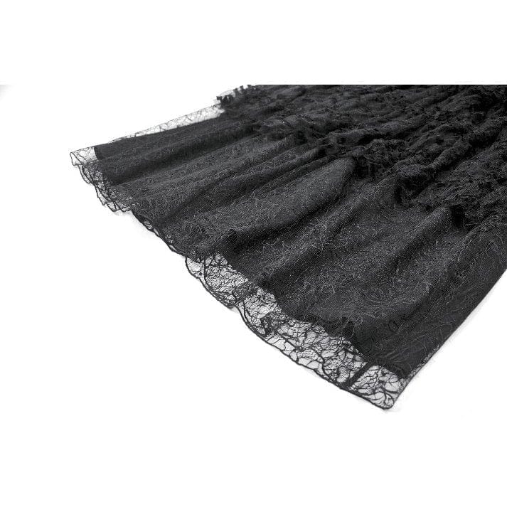 Darkinlove Women's Gothic Dot Multilayer Lace Maxi Skirt