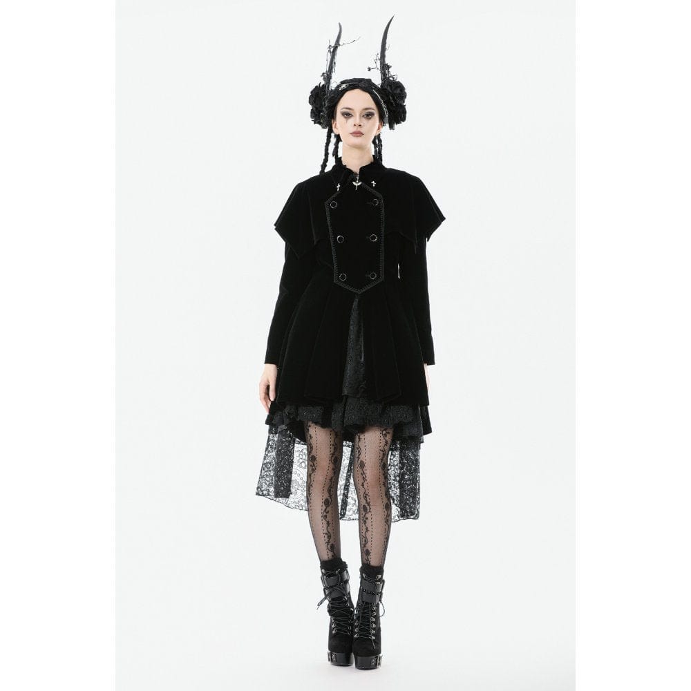 Darkinlove Women's Gothic Double-breasted Batwinged Velvet Coat