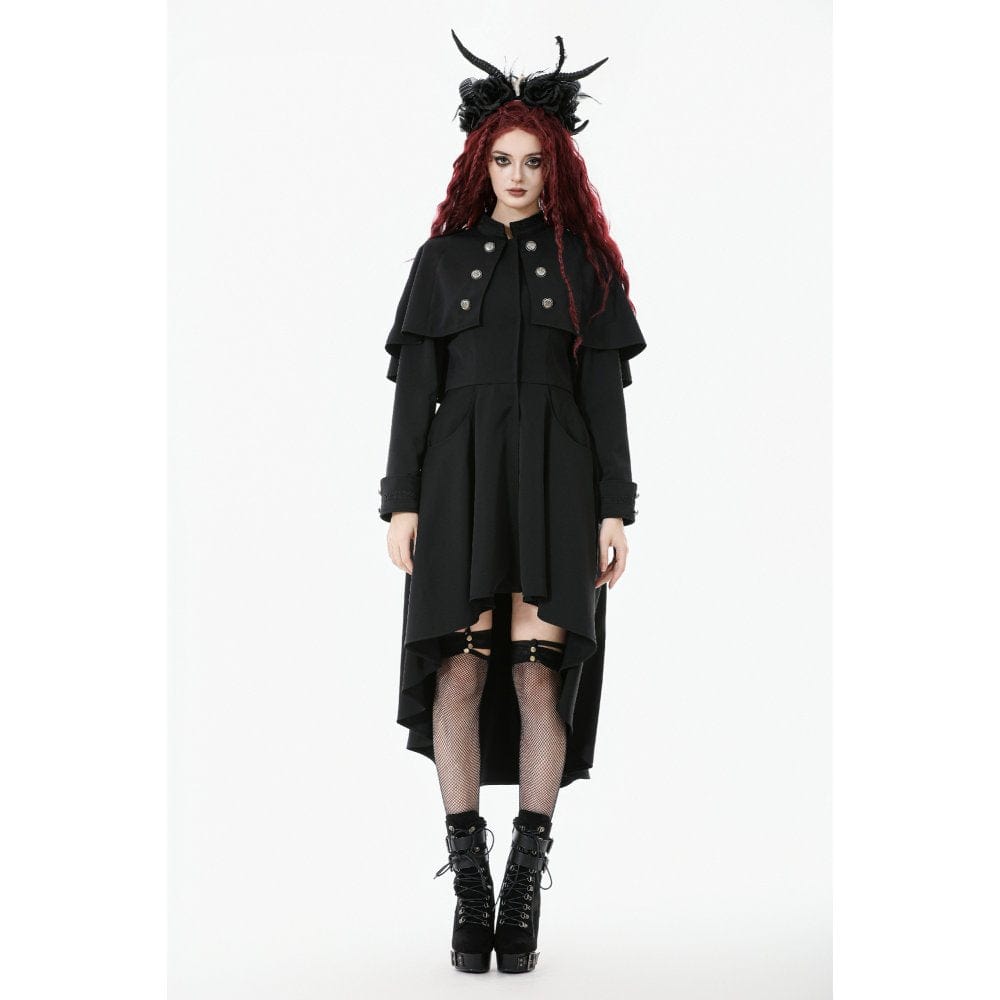 Darkinlove Women's Gothic Double-breasted High/Low Stand Collar Coat