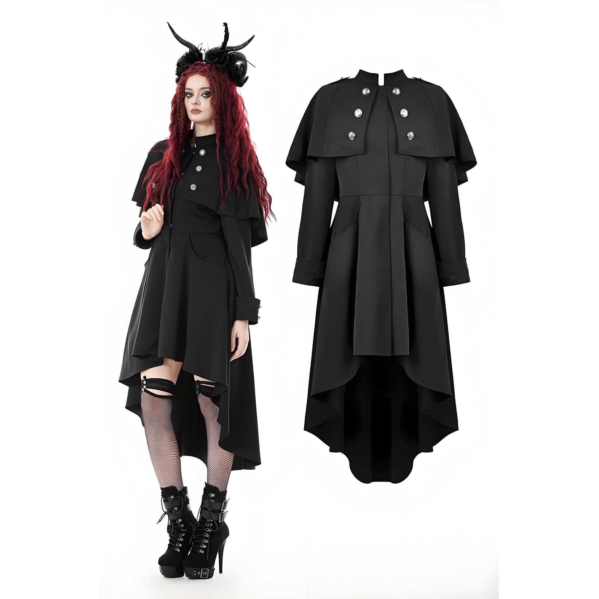Darkinlove Women's Gothic Double-breasted High/Low Stand Collar Coat