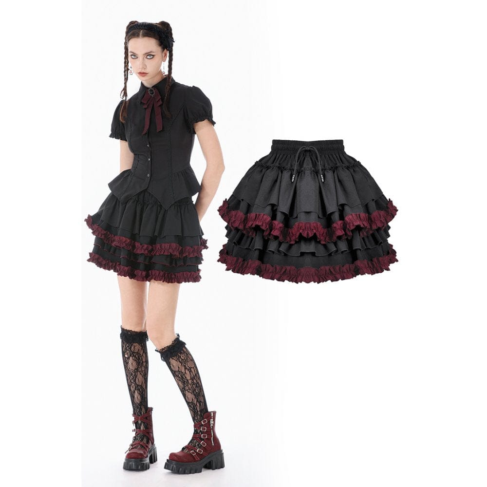 Darkinlove Women's Gothic Double Color Falbala Skirt
