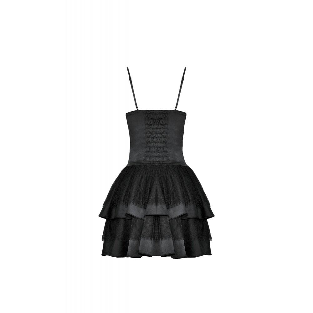 Darkinlove Women's Gothic Double Color Layered Slip Dress