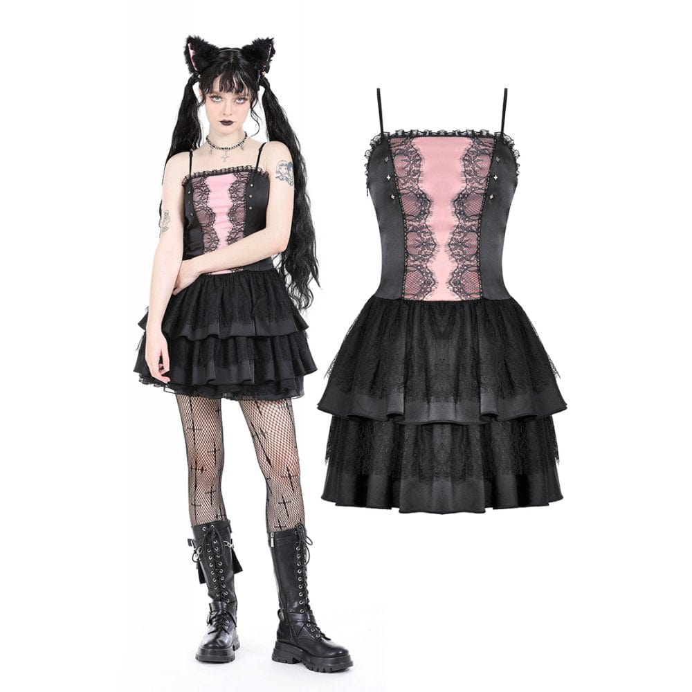 Women's Gothic Double Color Layered Slip Dress Graduation Dress – Punk