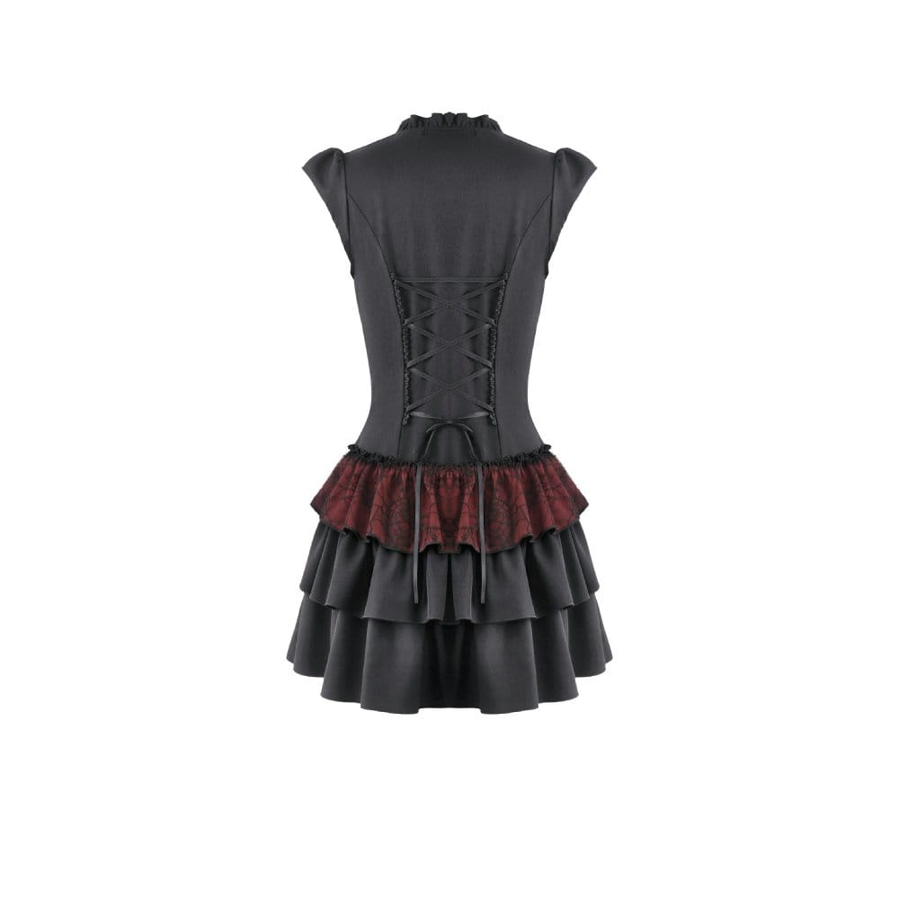Darkinlove Women's Gothic Double Color Ruffled Short Sleeve Dress
