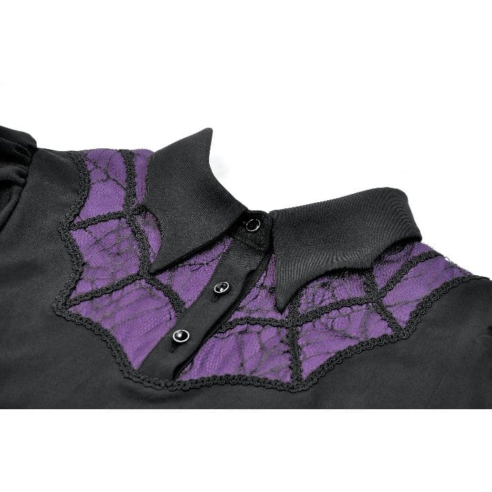 Darkinlove Women's Gothic Double Color Turn-down Collar Puff Short Sleeve Dress