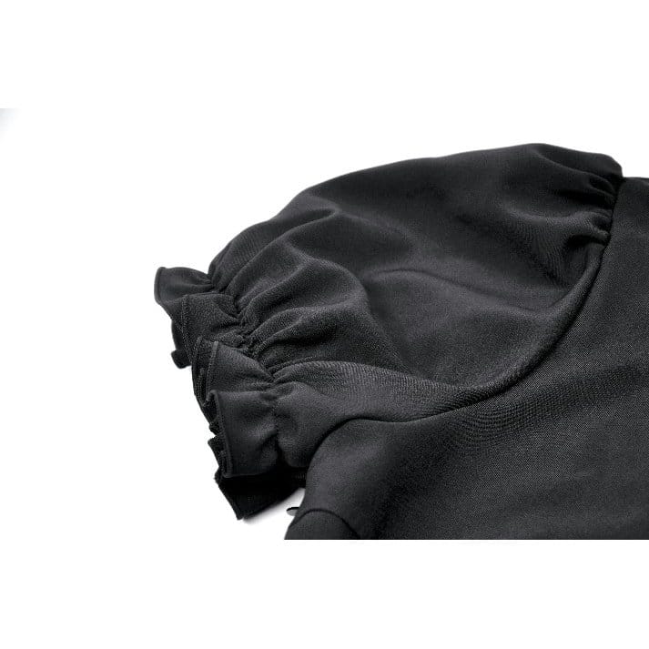 Darkinlove Women's Gothic Double Color Turn-down Collar Puff Short Sleeve Dress