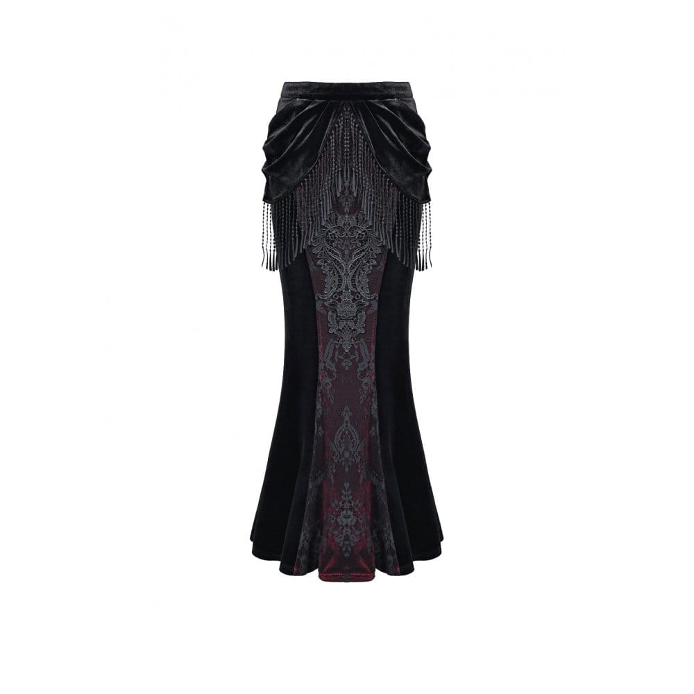 Darkinlove Women's Gothic Draped Tassel Velvet Mermaid Skirt