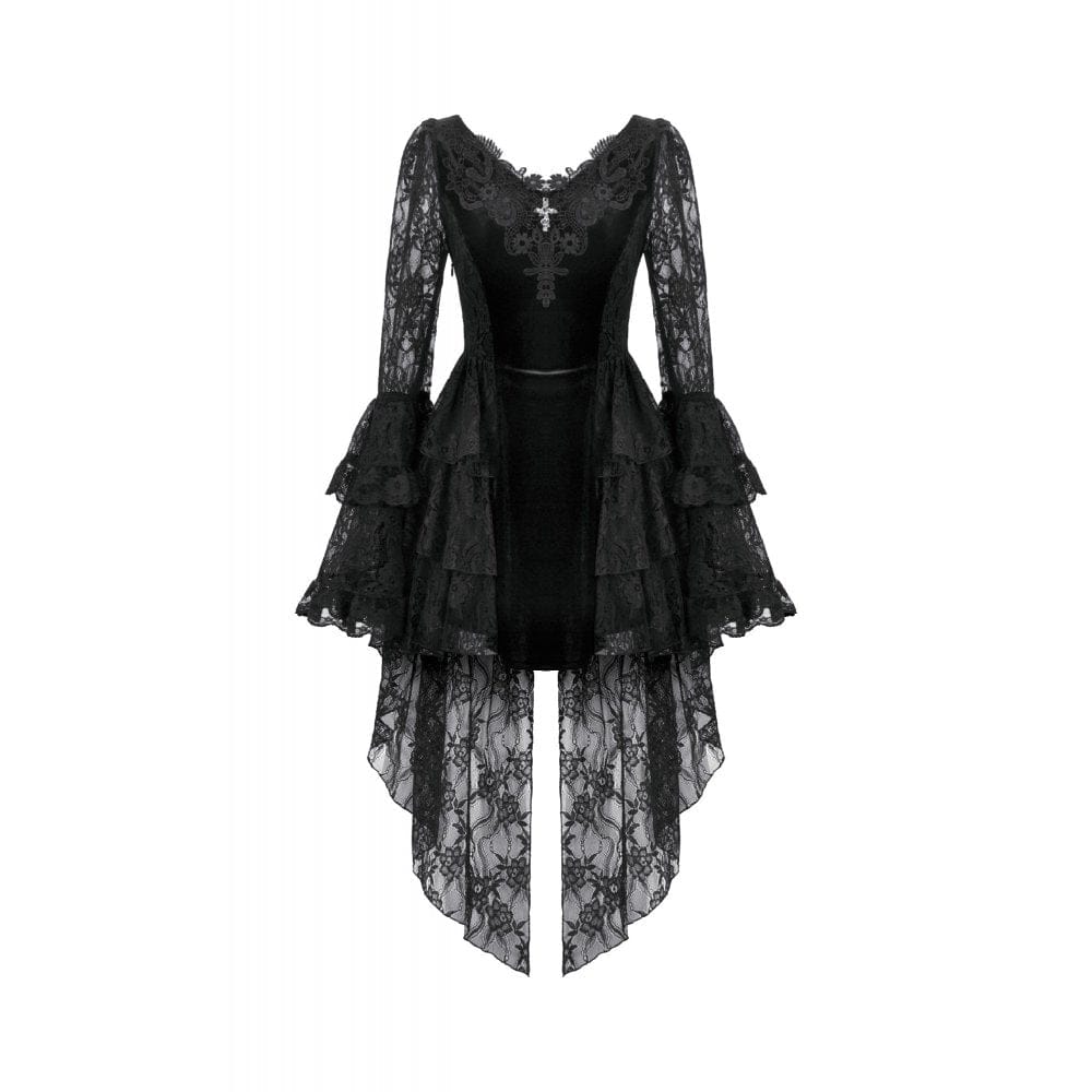 Darkinlove Women's Gothic Embroidered Cross Flared Sleeved Dress