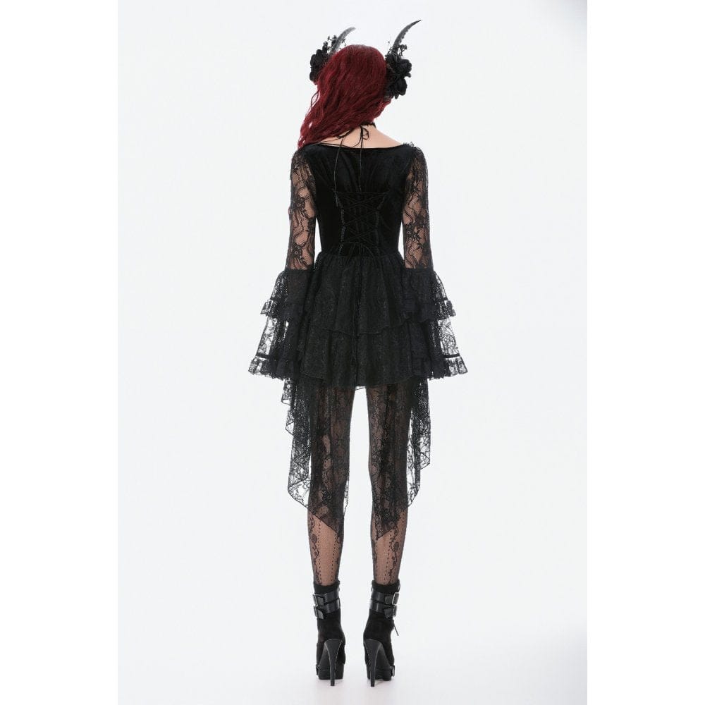 Darkinlove Women's Gothic Embroidered Cross Flared Sleeved Dress