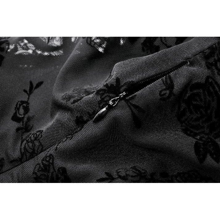 Darkinlove Women's Gothic Embroidered Floral Mesh Square-cut Collar Dress