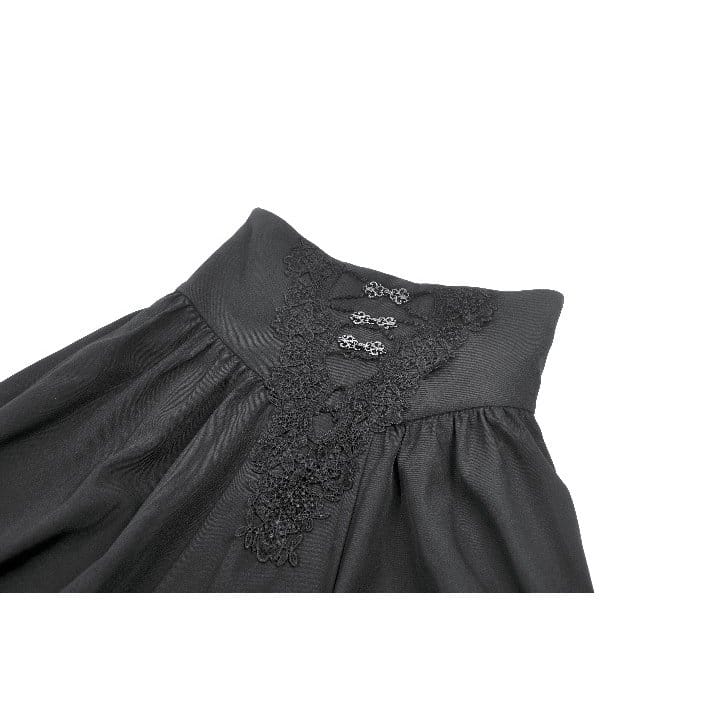 Darkinlove Women's Gothic Embroidered Gathered Maxi Skirt