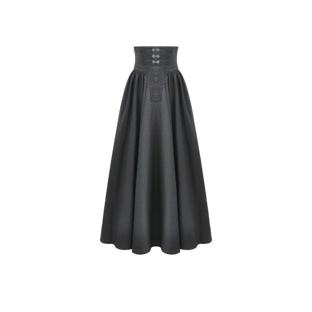 Darkinlove Women's Gothic Embroidered Gathered Maxi Skirt
