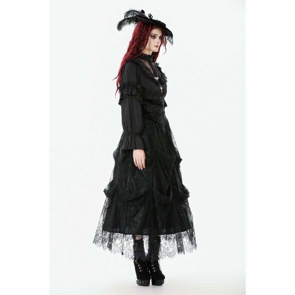 Darkinlove Women's Gothic Embroidered High-Waist Layered Cake Skirt