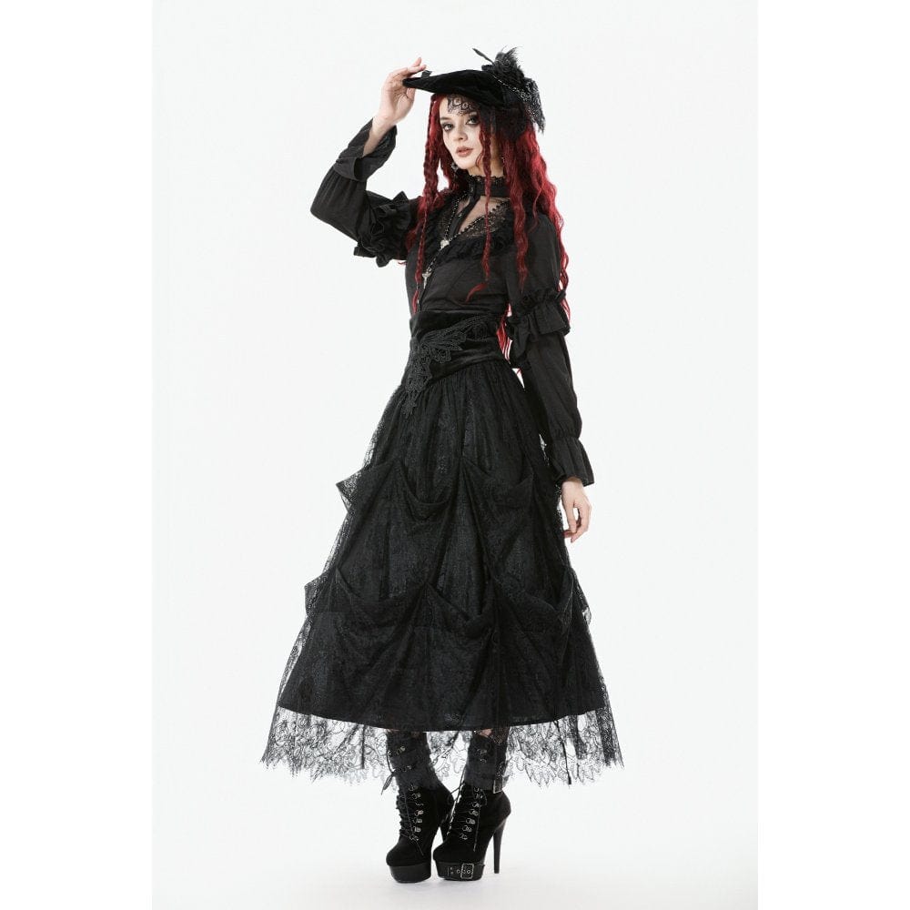 Darkinlove Women's Gothic Embroidered High-Waist Layered Cake Skirt