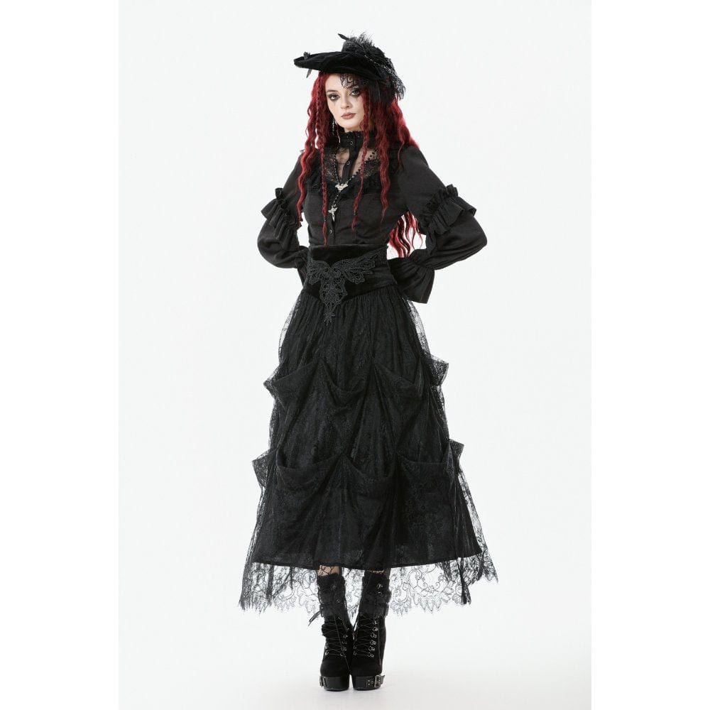 Darkinlove Women's Gothic Embroidered High-Waist Layered Cake Skirt
