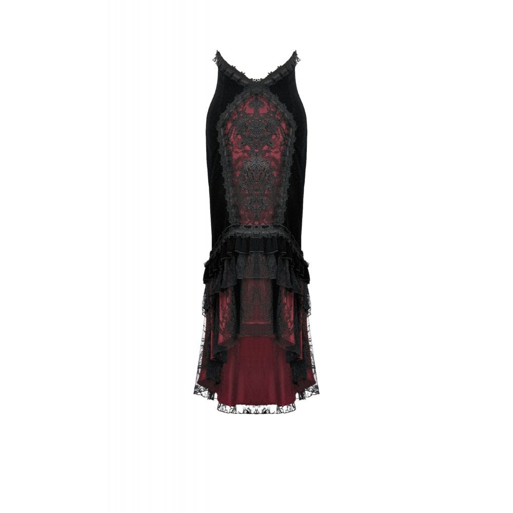 Darkinlove Women's Gothic Embroidered Lace Splice Velvet Mermaid Skirt