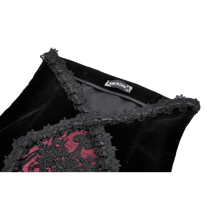 Darkinlove Women's Gothic Embroidered Lace Splice Velvet Mermaid Skirt