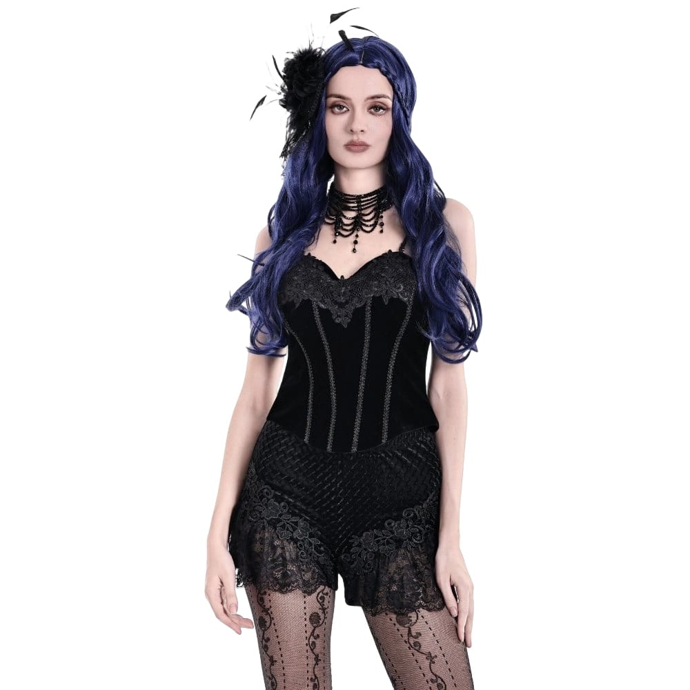 Darkinlove Women's Gothic Embroidered Lace-up Velvet Overbust Corset