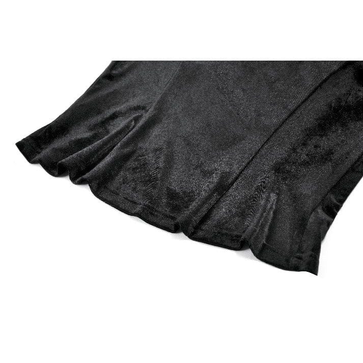 Darkinlove Women's Gothic Embroidered Mesh Splice Sheer Velvet Top