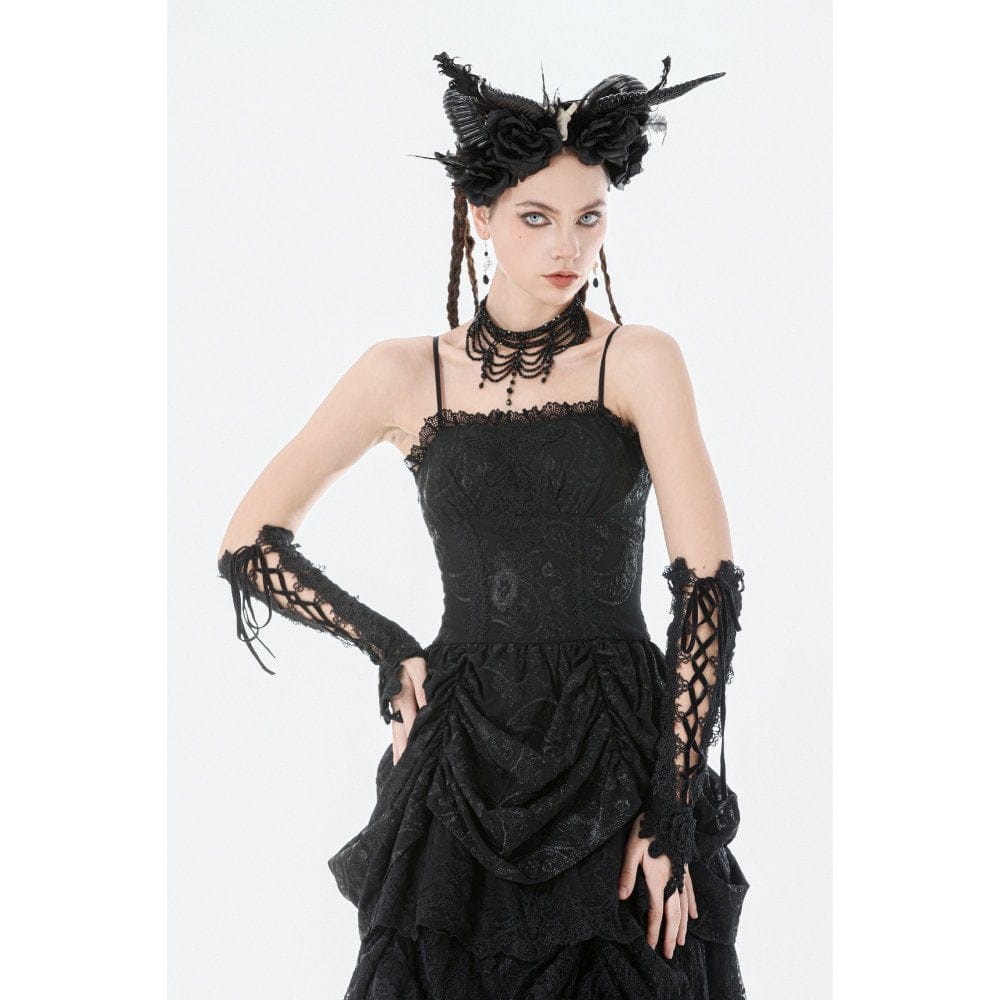 Darkinlove Women's Gothic Embroidered Peplum Slip Dress