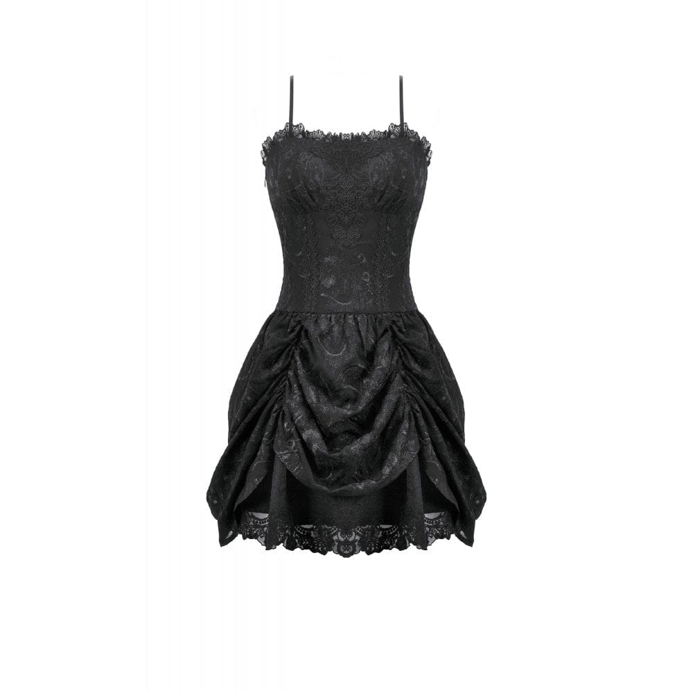 Darkinlove Women's Gothic Embroidered Peplum Slip Dress
