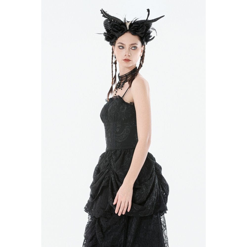 Darkinlove Women's Gothic Embroidered Peplum Slip Dress