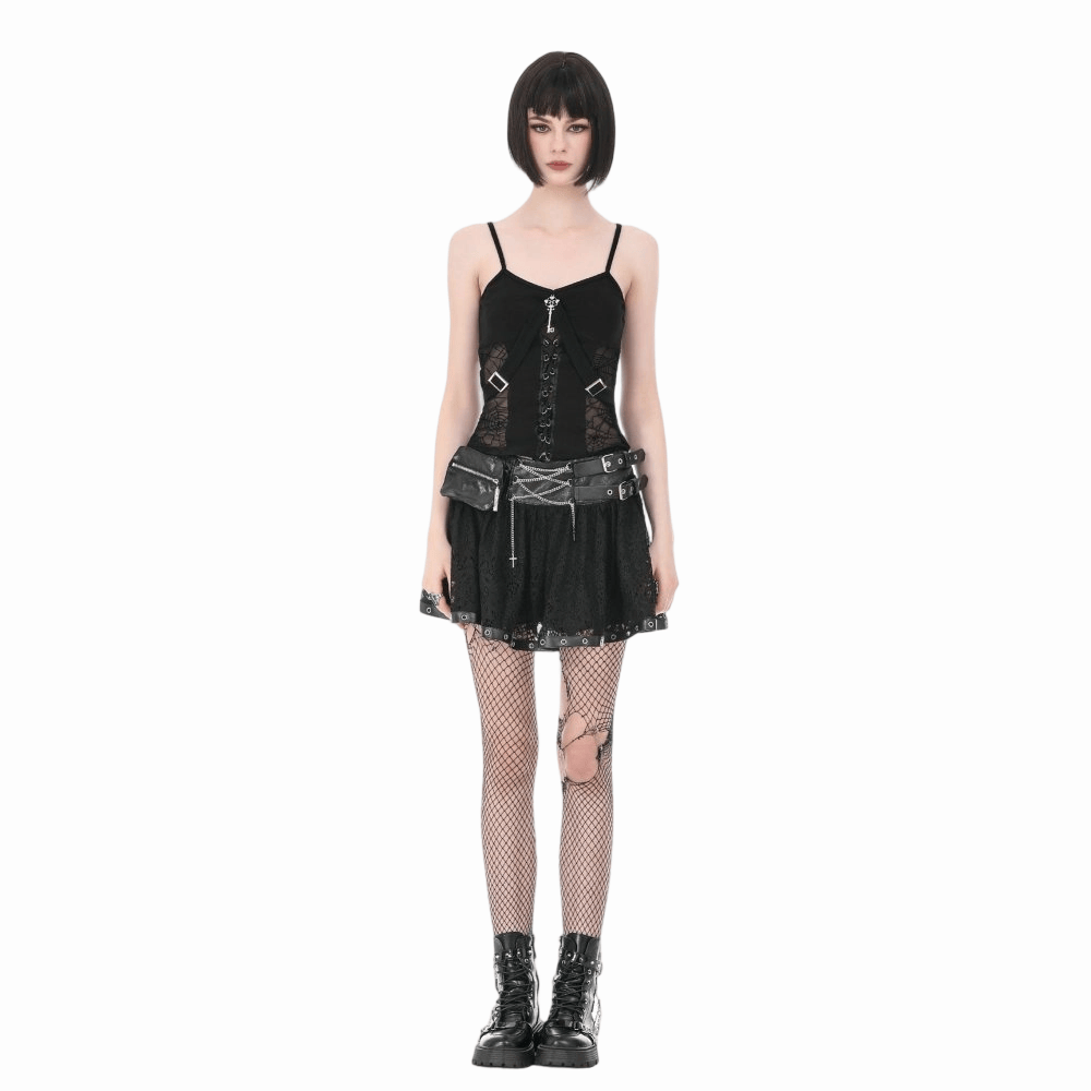 Darkinlove Women's Gothic Eyelet Buckle Straps Chained Short Skirt