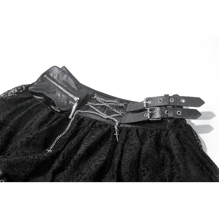 Darkinlove Women's Gothic Eyelet Buckle Straps Chained Short Skirt