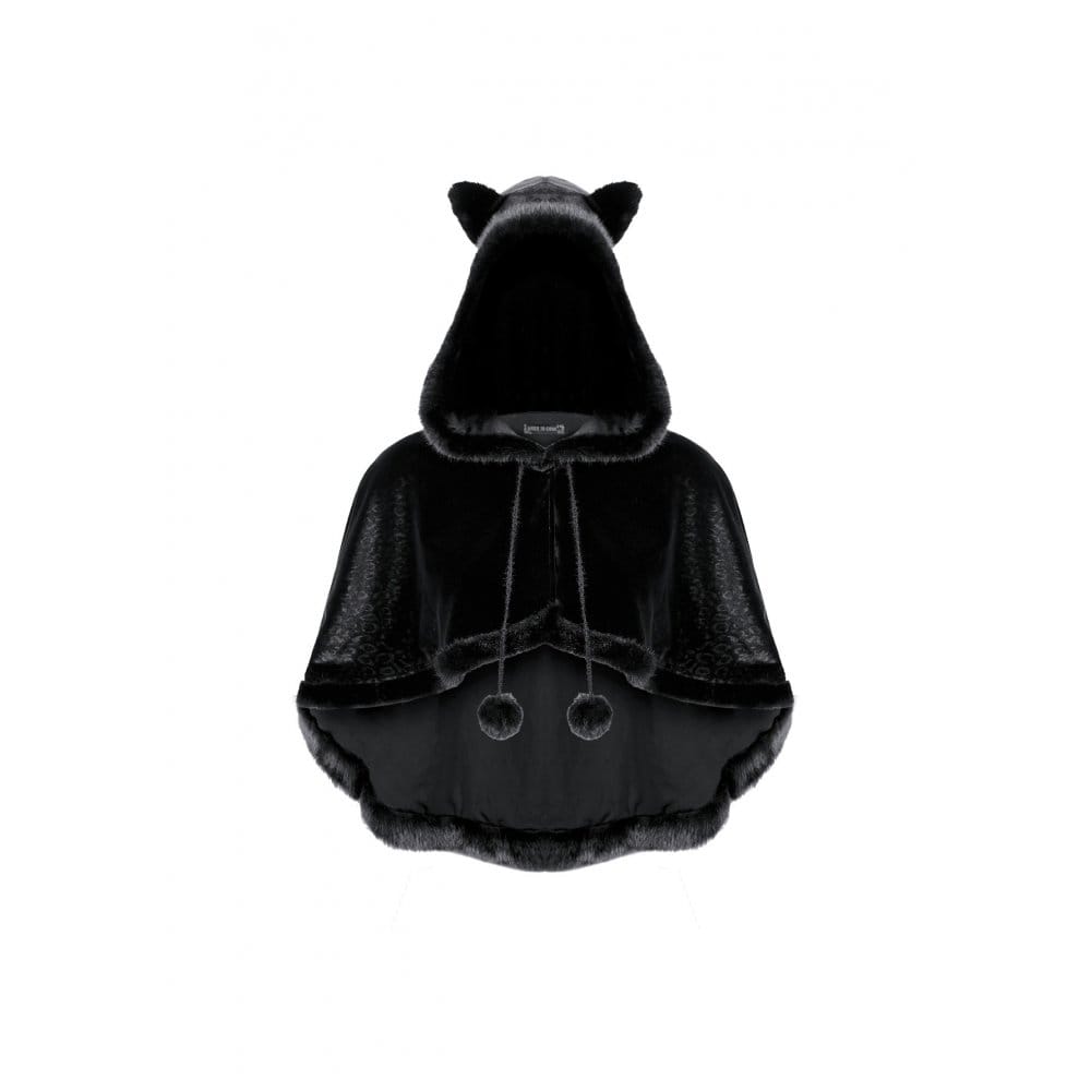 Darkinlove Women's Gothic Faux Fur Trim Cat Ears Hooded Velvet Cape