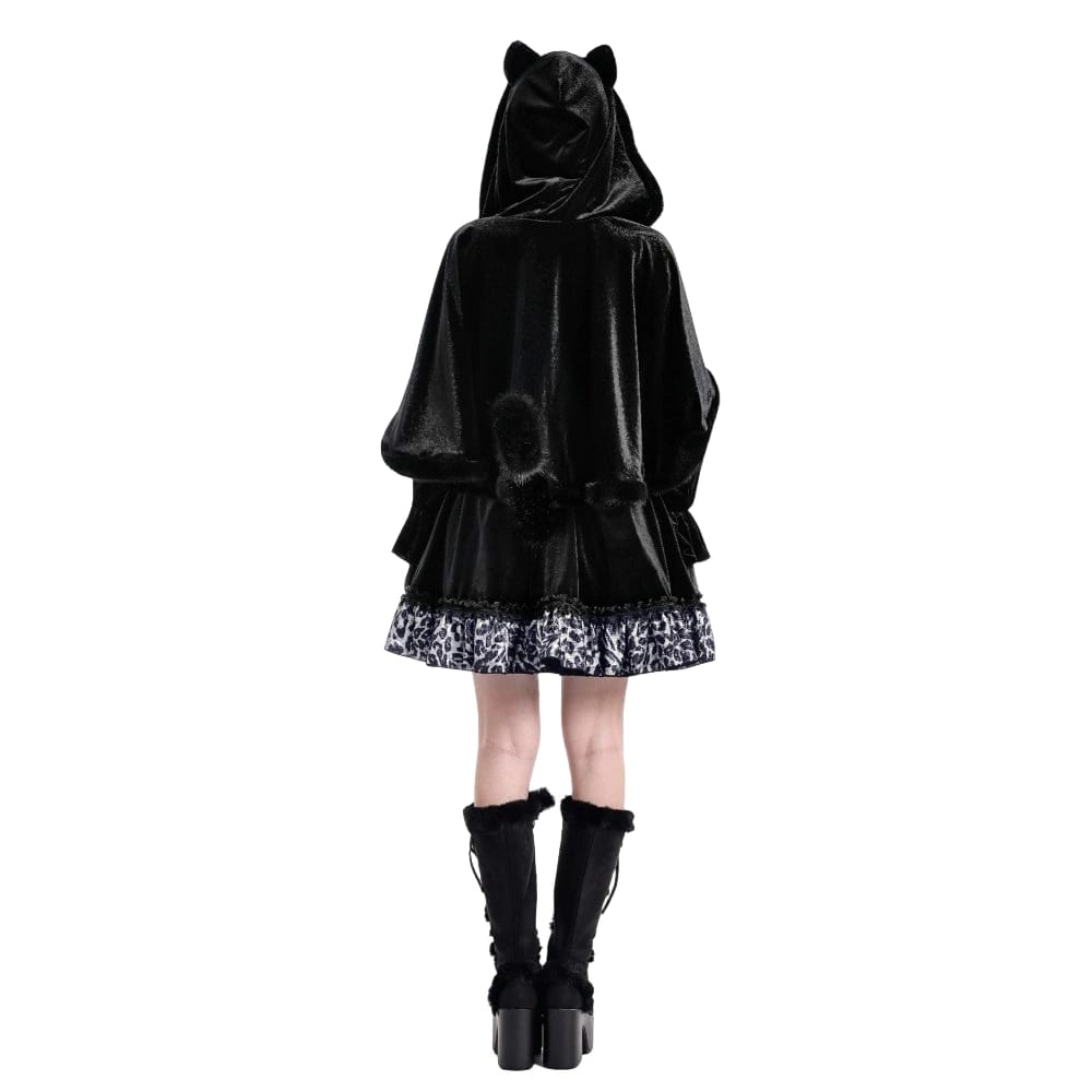 Darkinlove Women's Gothic Faux Fur Trim Cat Ears Hooded Velvet Cape