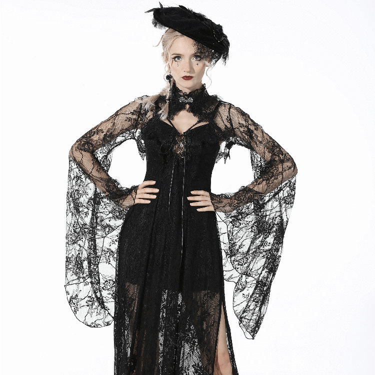 Darkinlove Women's Gothic Flare Sleeved Lace Black Cape