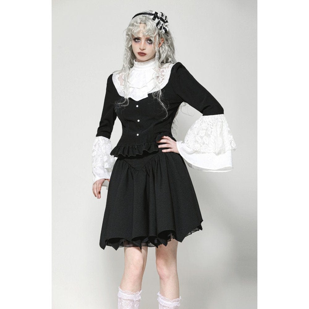 Darkinlove Women's Gothic Flared Sleeved Lace Splice Shirt