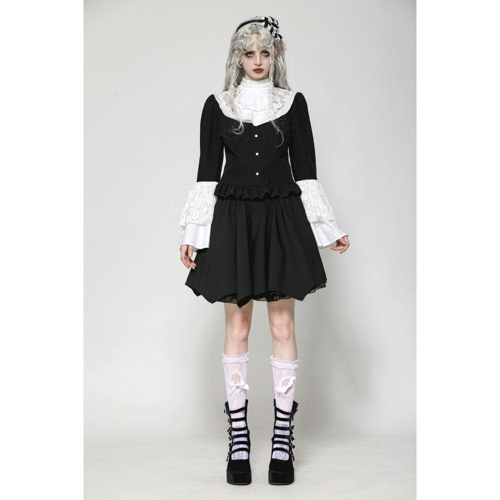 Darkinlove Women's Gothic Flared Sleeved Lace Splice Shirt