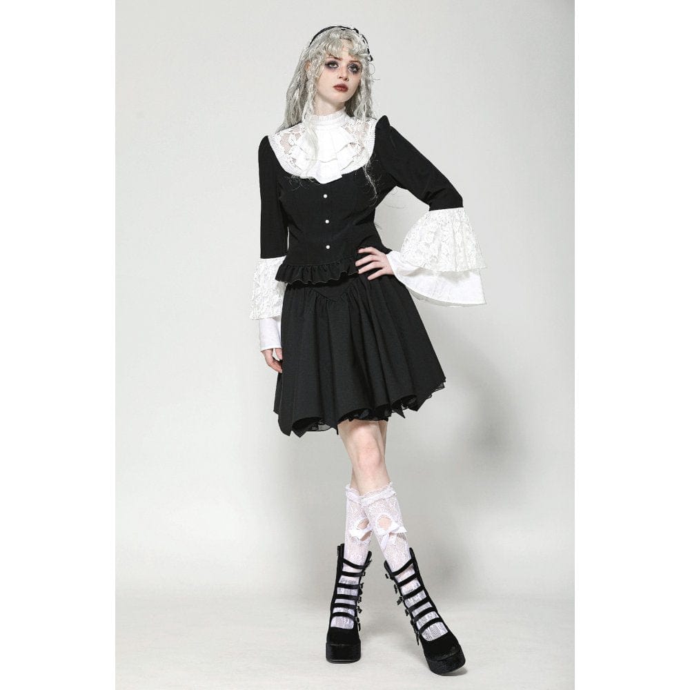 Darkinlove Women's Gothic Flared Sleeved Lace Splice Shirt