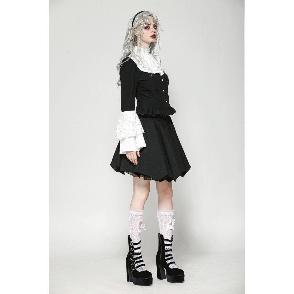 Darkinlove Women's Gothic Flared Sleeved Lace Splice Shirt