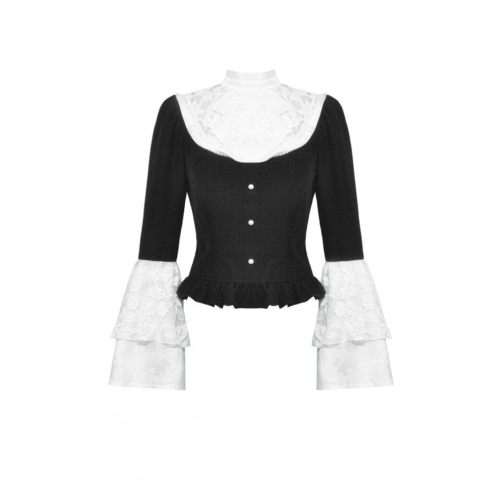 Darkinlove Women's Gothic Flared Sleeved Lace Splice Shirt