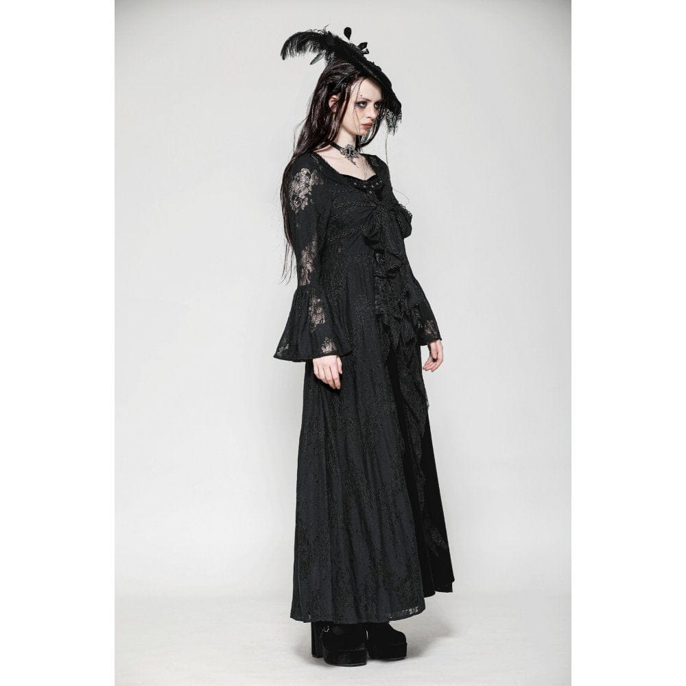Darkinlove Women's Gothic Flared Sleeved Lace-up Lace Long Jacket