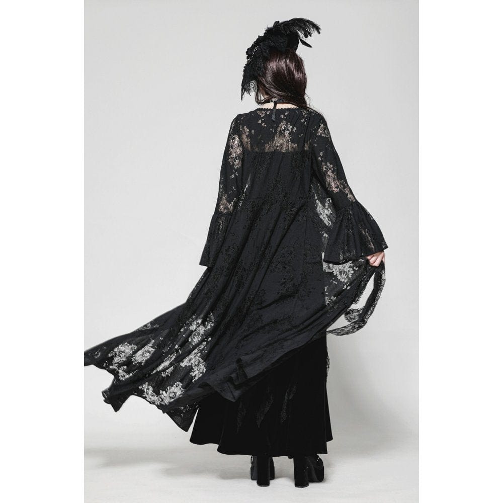 Darkinlove Women's Gothic Flared Sleeved Lace-up Lace Long Jacket